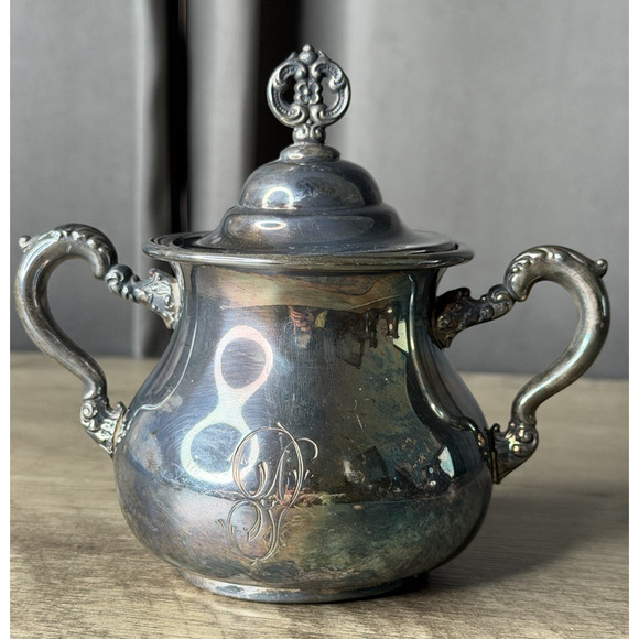 Antique Rogers Quadruple Plate Sugar Bowl A1213 Victorian Floral Silverplate - Picture 1 of 10